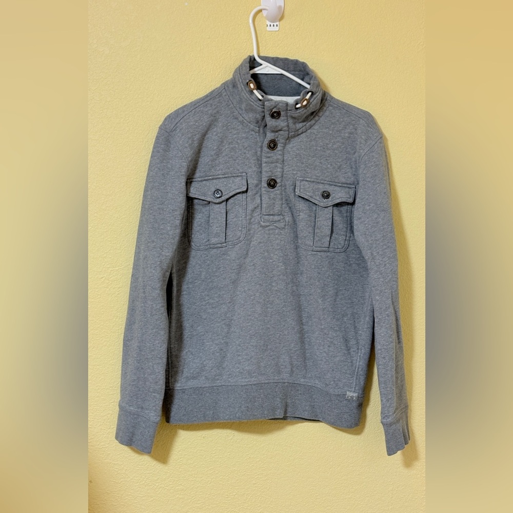 Esprit 1968 Men’s Sweatshirt Gray Mock Neck Button Cotton Blend Medium